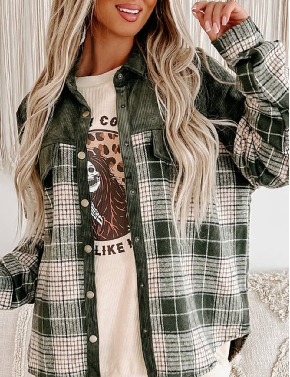 Single Breasted Plaid Flannel Shacket